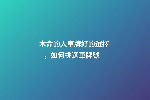 木命的人車牌好的選擇，如何挑選車牌號